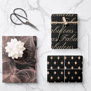 Fantastisches Black Gold Dusty Rose Abstraktes Mus Geschenkpapier Set