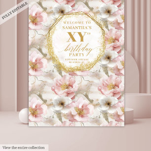 Fantastisches Blush Bloral Geburtstagsfest Banner Wandteppich