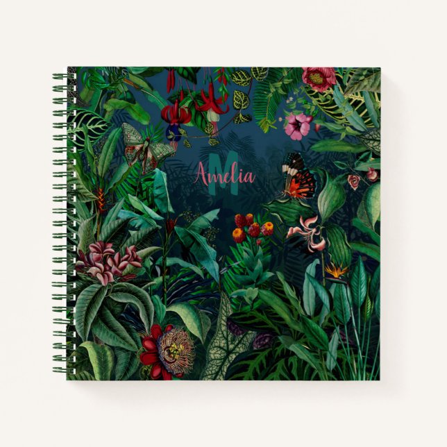 Fantastisches Fabulous Midnight Rainforest Monogra Notizbuch (Vorderseite)