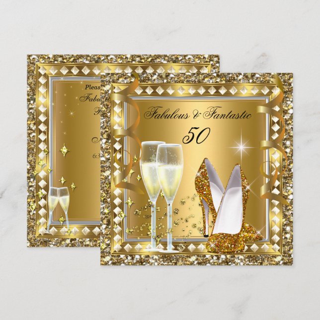Fantastisches Gold Glam Silberner Geburtstag Einladung (Vorne/Hinten)