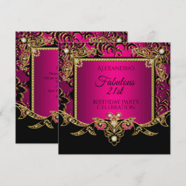 Fantastisches Gold Hot Pink Black 21. Geburtstag P Einladung