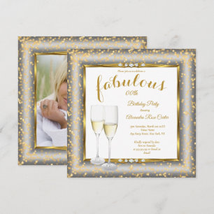 Fantastisches Gold Silber Champagner Foto Geburtst Einladung