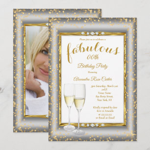Fantastisches Gold Silber Champagner Foto Geburtst Einladung