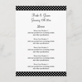 Fantastisches Hochzeitsmenü mit schwarz-weißen Pol Menükarte