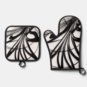 Fantastisches Schwarz-Weiß-Design Ofenhandschuh & Topflappen-Set