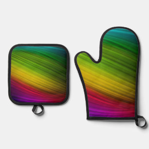 Fantastisches Spektrum an Regenbogenfarben Ofenhandschuh & Topflappen-Set