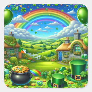 Fantastisches St Patick's Day Landschaftsbild-Part Quadratischer Aufkleber