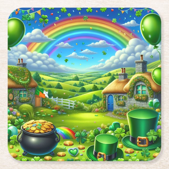 Fantastisches St Patick's Day Landschaftsbild-Part Rechteckiger Pappuntersetzer (Vorderseite)