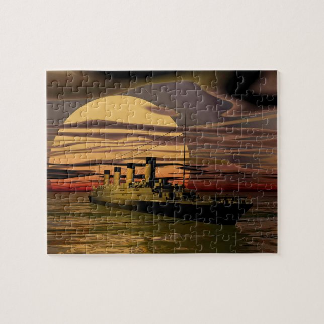 Fantastisches Titanschiff bei Sonnenuntergang Puzzle (Horizontal)
