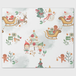 Fantastisches Wasserfarben-Weihnachtsmann-Elfen-Mu Geschenkpapier