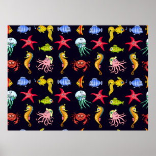 Fantastisches Wassermuster mit herrlich orangefarb Poster