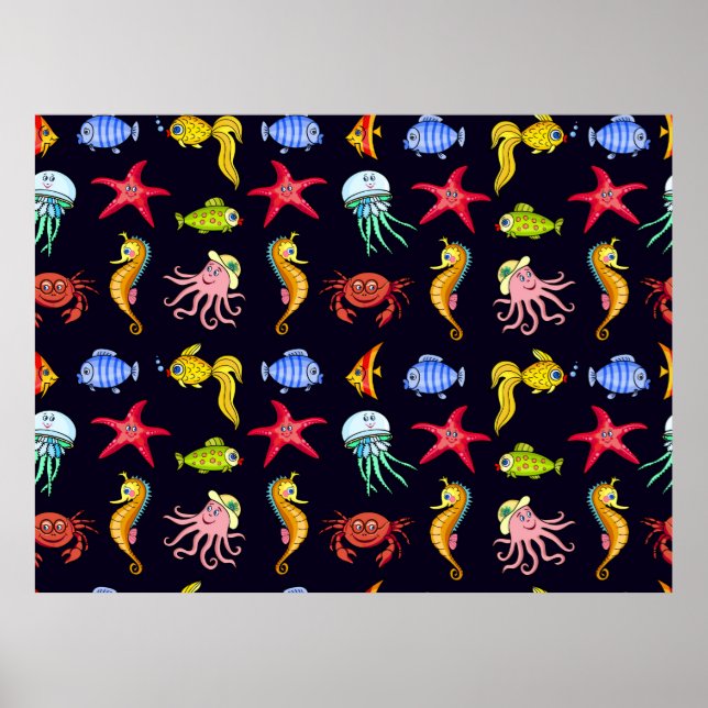 Fantastisches Wassermuster mit herrlich orangefarb Poster (Vorne)