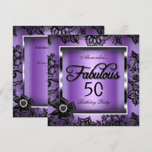 Fantasy 50 Party Violetter Damast Schwarze Spitze Einladung