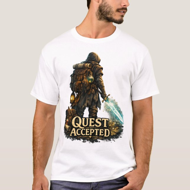 Fantasy-Abenteurer Quest Accepted T-Shirt (Vorderseite)