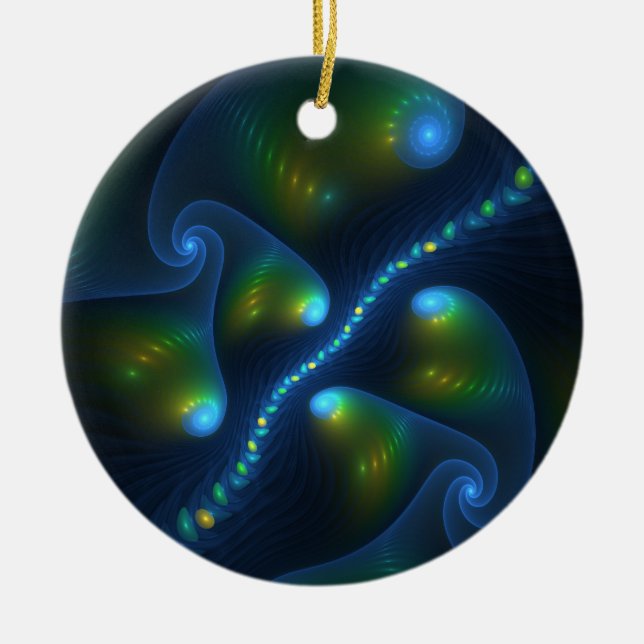 Fantasy Abstrakt Blue Green Yellow Fraktal Art Keramik Ornament (Vorne)