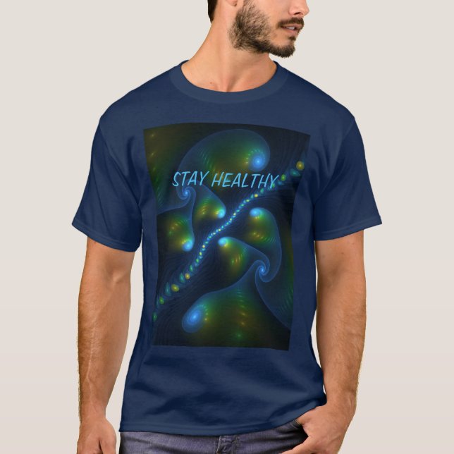 Fantasy Abstrakt Blue Green Yellow Fraktal Text T-Shirt (Vorderseite)