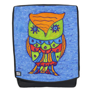 Fantasy Abstrakt Owl Star Eyes on Blue Rucksack