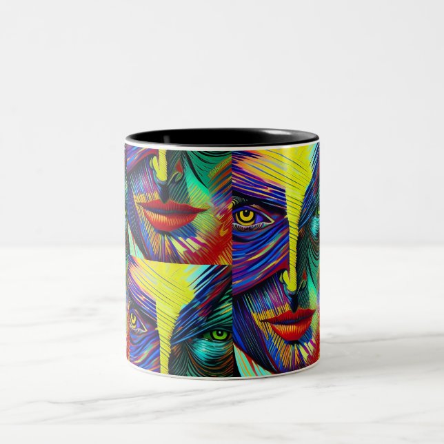 Fantasy abstrakt Portrait Zweifarbige Tasse (Mittel)