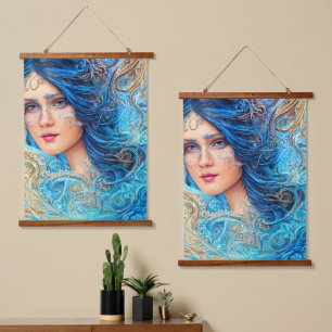 Fantasy Abstrakt Wave Goddess Wandteppich Mit Holzrahmen