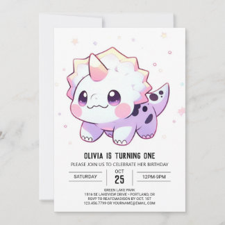 Fantasy Adorable Dinosaurier 1. Geburtstag Einladung