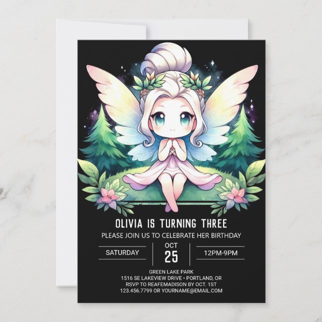 Fantasy Adorable Fairy Geburtstag Einladung (Vorderseite)