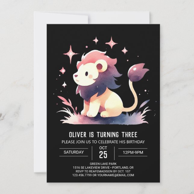 Fantasy Adorable Lion Birthday Einladung (Vorderseite)