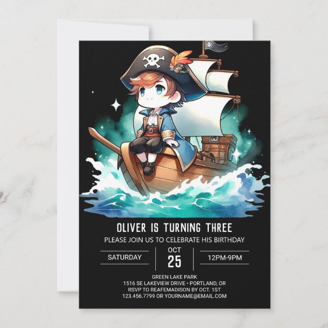 Fantasy Adorate Pirate Geburtstag Einladung (Vorderseite)
