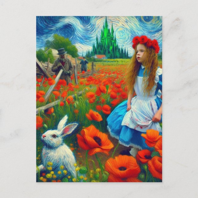 Fantasy Alice und Rabbit betreten Oz Postkarte (Vorderseite)