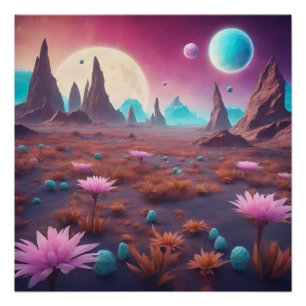 Fantasy Alien Planet Landscape mit Blume Poster