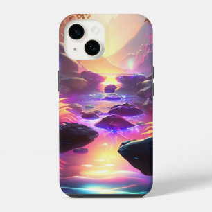 Fantasy-Alien-Planet Neon-Regenbogen-Fluss-Wasserf iPhone 14 Hülle