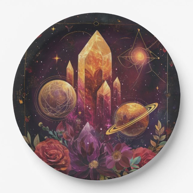 Fantasy Amethyst Kristallreich Muster Pappteller (Vorderseite)