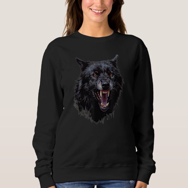 Fantasy Angry Wolf Motif Illustration Wolf Sweatshirt (Vorderseite)