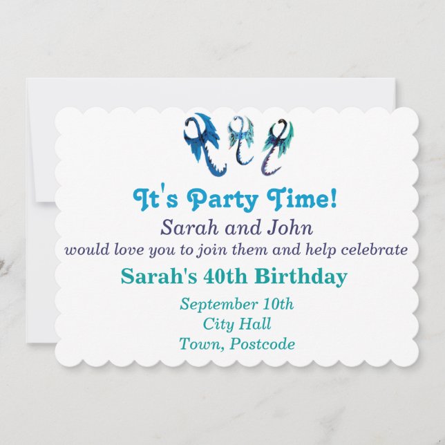 Fantasy Animals Blue Dragons Einladung (Vorderseite)