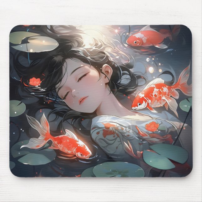 Fantasy Anime Girl and Carps Mousepad (Vorne)