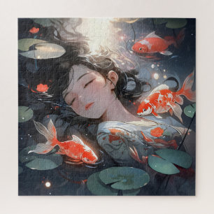 Fantasy Anime Girl and Carps Puzzle