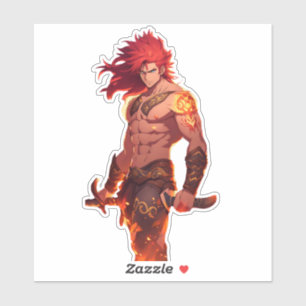 Fantasy Anime Husbando Sticker - Fiery Red Hair