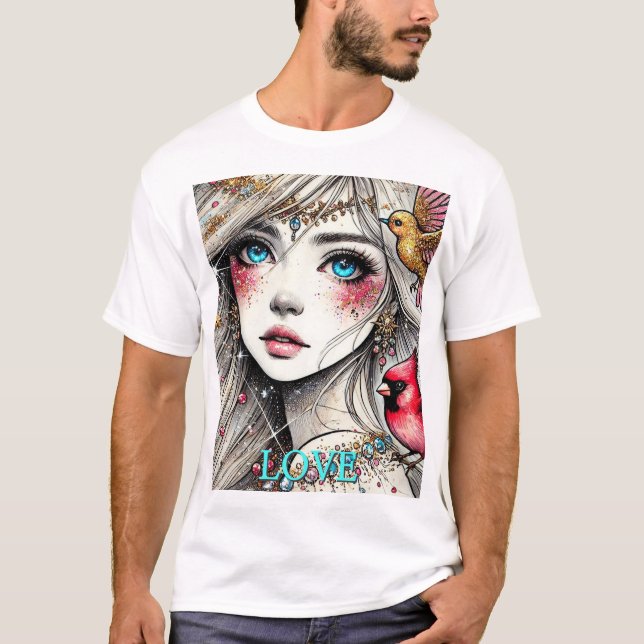 Fantasy Anime Manga Girl Asuka Customize Aqua T-Shirt (Vorderseite)