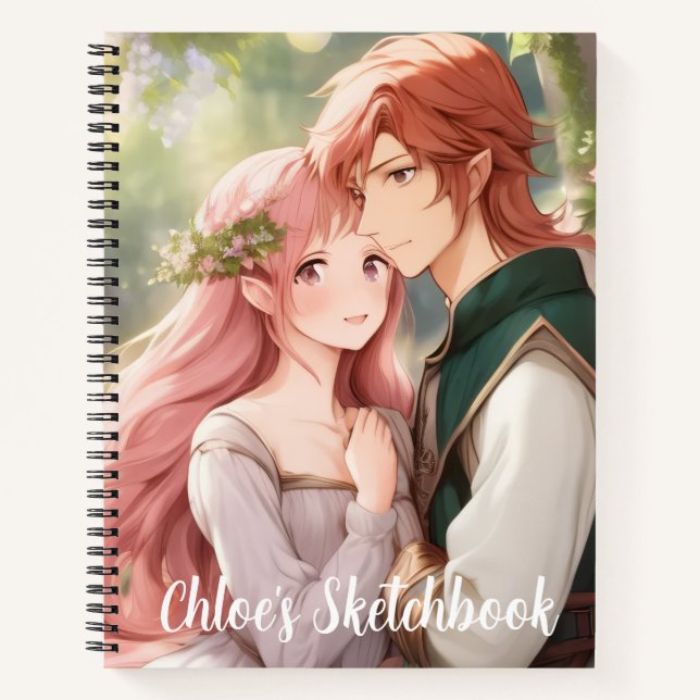 Fantasy Anime Paar Skizzenbuch Notizbuch (Vorderseite)