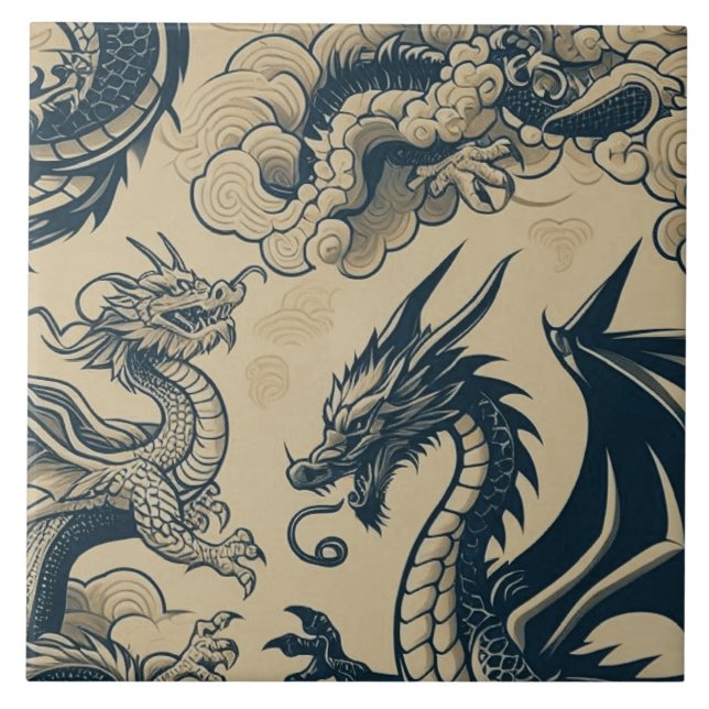 Fantasy Antike Drachen Fliese (Vorderseite)