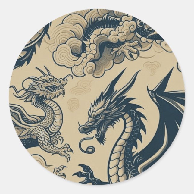Fantasy Antike Drachen Runder Aufkleber (Vorderseite)