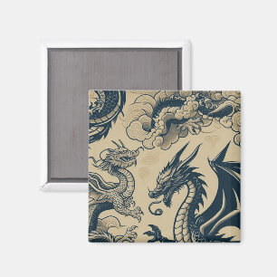 Fantasy Antiqued Drachen  Magnet