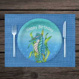 Fantasy Aqua Blue Sea Dragon Horns Algenblasen Pappteller