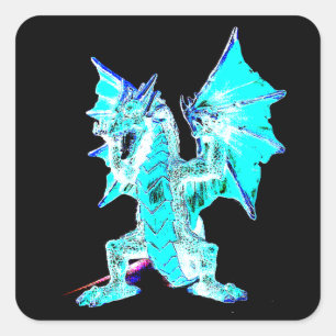 Fantasy Aqua Drache Mythisches Wesen Magie Kunst Quadratischer Aufkleber