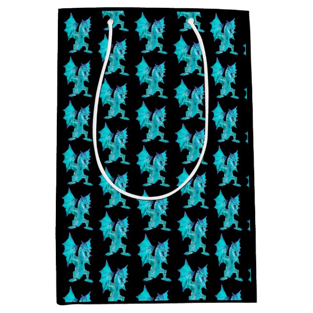 Fantasy Aqua Dragon Black Mittlere Geschenktüte (Vorderseite)