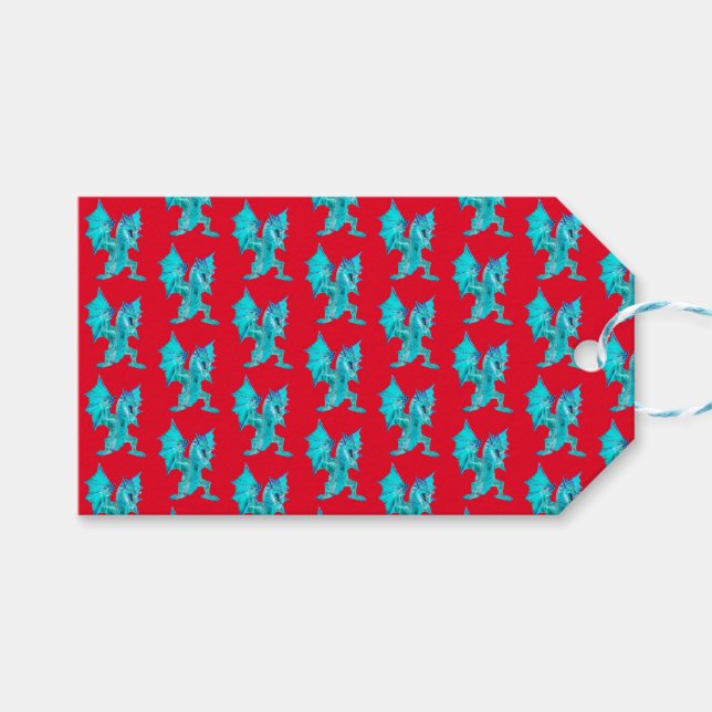 Fantasy Aqua Dragon Red Geschenkanhänger (Vorderseite (Horizontal))