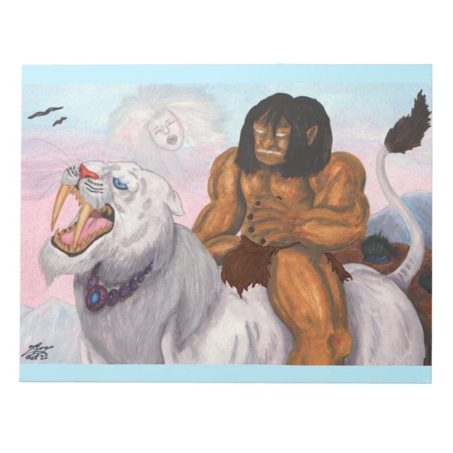 Fantasy Aquarell Illustration Bestie ride Tiger Notizblock (Vorderseite)