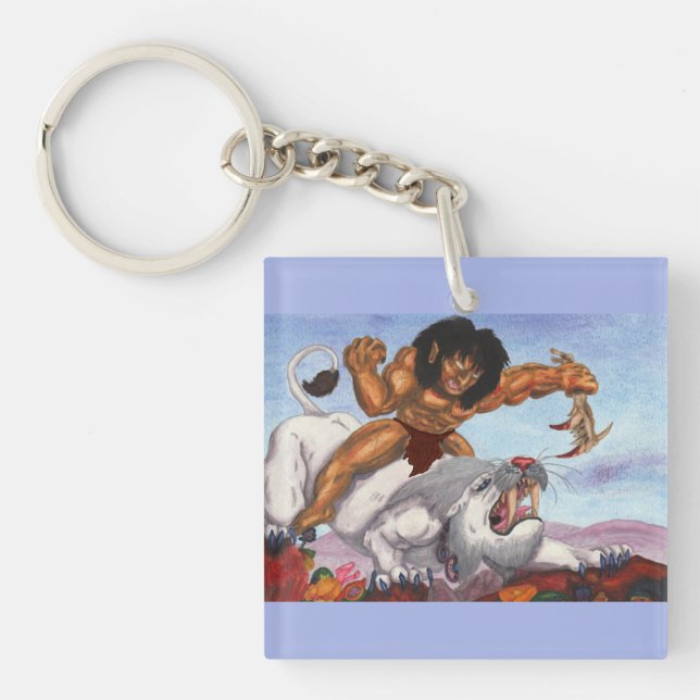 Fantasy Aquarell Illustration Bestie ride Tiger Schlüsselanhänger (Vorderseite)