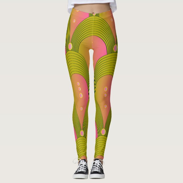 Fantasy Arcs Beads Pink Green Leggings (Vorderseite)