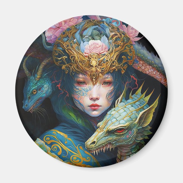 Fantasy Art Dragon Goddess Queen Magnet (Vorne)