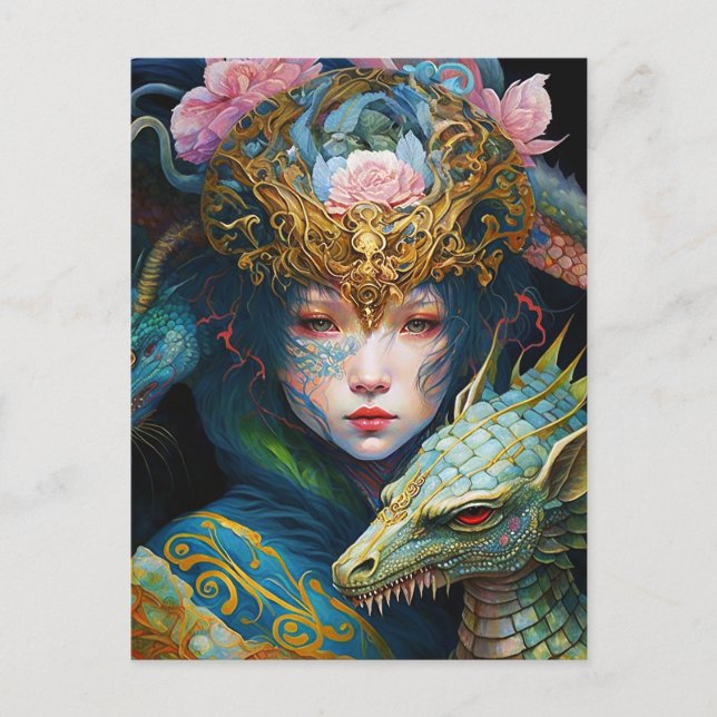 Fantasy Art Dragon Goddess Queen Postcard Postkarte (Vorderseite)